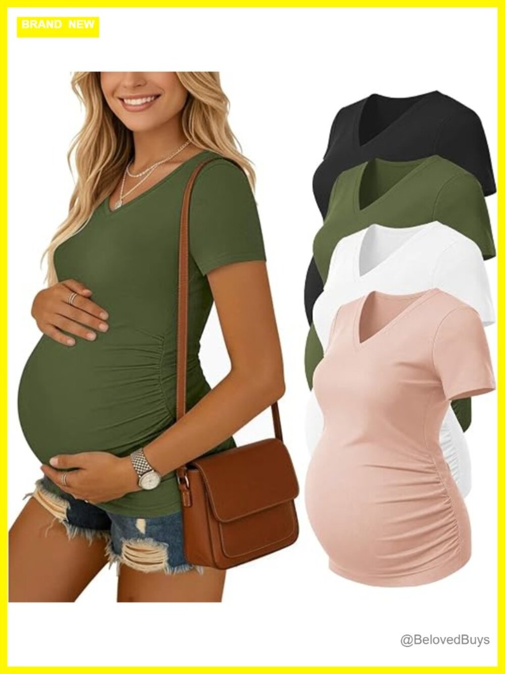 4 Pack Maternity T-Shirts V Neck Short Sleeve Side Ruched Tops